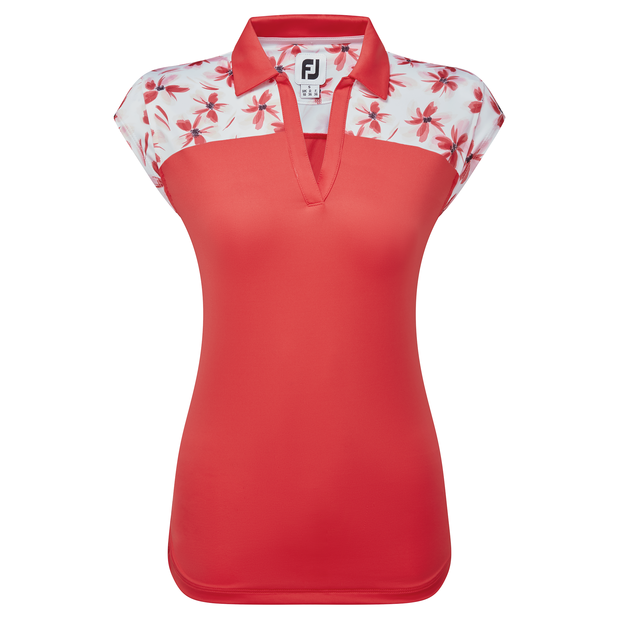 FootJoy Blocked Floral Print Lisle dámské golfové triko, červené