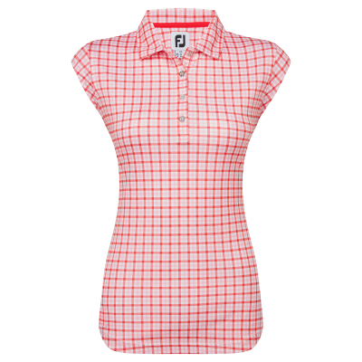 FootJoy Gingham Print Interlock dámské golfové triko, bílé/červené